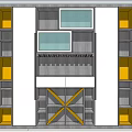 Modern TV Background Cabinet With Multi Layer Storage Shelves And Yellow Accents