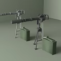 Military Machine Guns Mounted On Tripods With Green Storage Boxes 3d model