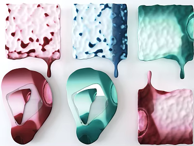 Multi Colored Artistic Wall Decor With Irregular Shapes And Dripping Effect 3d model