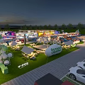 Illuminated Night Commercial Street With Outdoor Market Colorful Stalls And Dining Areas