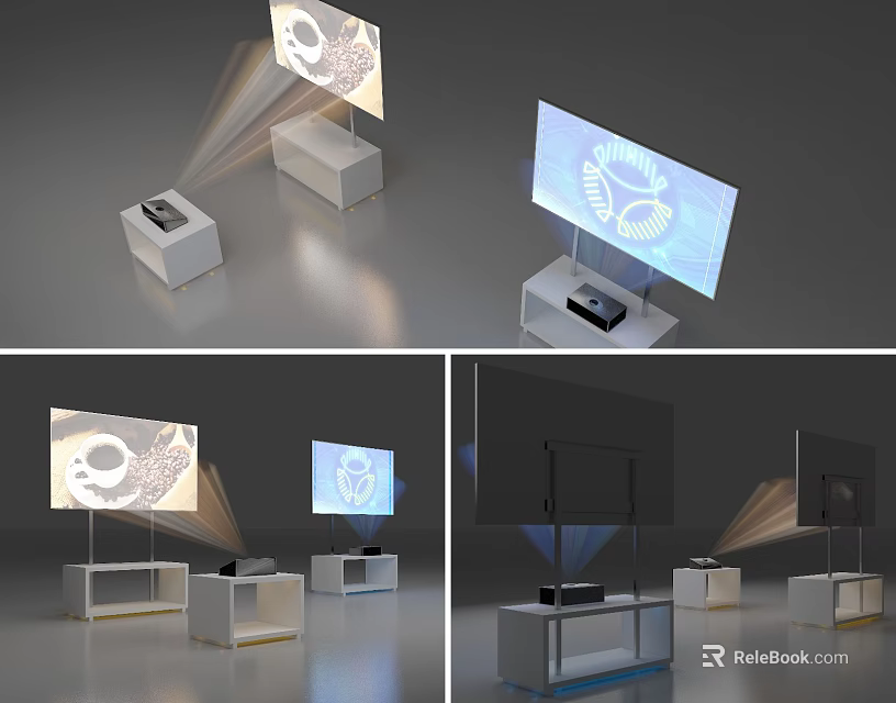 Advanced Projection Monitoring System With Projector Display Screen And Setup 3d model 