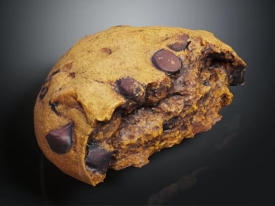 Golden Chewy Chocolate Chip Cookie Bitten Showing Soft Interior And Melted Chips 3d model