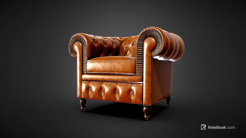 Classic Leather Single Sofa With Button Tufted Design And Rolled Arms 3d model 