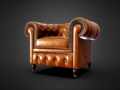 Classic Leather Single Sofa With Button Tufted Design And Rolled Arms 3d model
