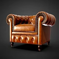 Classic Leather Single Sofa With Button Tufted Design And Rolled Arms 3d model