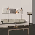 Minimalist Hotel Guest Room Interior With Sofa Floor Lamp Coffee Table And Green Screen Windows