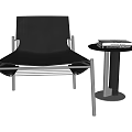 Stylish Black Leather Leisure Chair With Metal Frame And Side Table