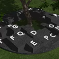 Circular Stone Tree Pit With Letters And Central Tree In Green Grass Area 3d model