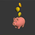 Adorable Pink Piggy Bank Ornament Decoration Set with Gold Coins Falling Into