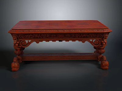 Traditional Chinese Style Redwood Table With Intricate Carvings And Ornate Legs 3d model