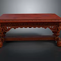 Traditional Chinese Style Redwood Table With Intricate Carvings And Ornate Legs