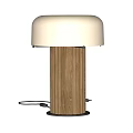 Modern Minimalist Table Lamp With Wooden Striped Base And White Glass Shade