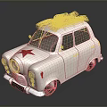 White Toy Car With Red And White Bow On Roof And Red Star On Front
