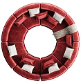 Red and Gray Circular Sectional Sofa with Throw Pillows and Soft Blanket 3d model