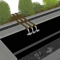 Modern Water Fountain Design With Metal Spouts Flowing Water Pebbles Green Shrubs And Stone Slabs