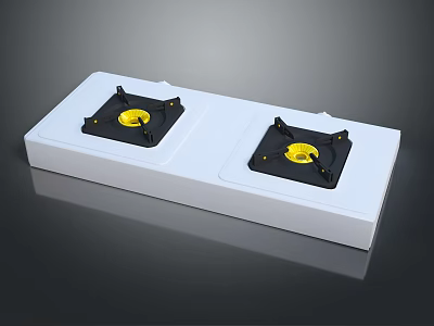 Modern Double Burner Gas Stove Kitchen Appliance With White Surface Black Burners And Yellow Centers 3d model