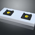 Modern Double Burner Gas Stove Kitchen Appliance With White Surface Black Burners And Yellow Centers