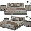 Modern Double Bed With Neutral Tones Bedding Bedside Tables And Table Lamps 3d model
