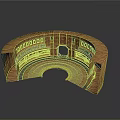 Detailed Semicircular Brick Building Model With Multi level Seating And Circular Opening