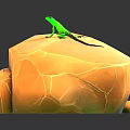 Natural Stone Material Shaped Block With Green Lizard On Textured Surface 3d model
