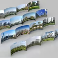 Curved Display of Urban and Natural Scenery Featuring City Skylines and Parks