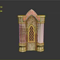 Classical Decorative Furniture With Red Arch Top Marble Columns And Geometric Window