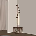 Wooden Coat Rack With Multiple Hooks And Checkered Basket In Modern Minimalist Interior
