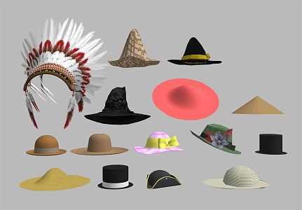 Modern Hat Magic Hat Straw Hat Feather Hat Fisherman Hat Casual Hat Witch Hat 3d model