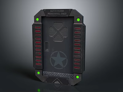 Futuristic Tech Control Panel With Green Indicator Lights Red Stripes And Star Emblem 3d model