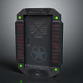Futuristic Tech Control Panel With Green Indicator Lights Red Stripes And Star Emblem