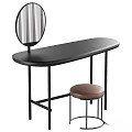 Black Dressing Table with Round Mirror Brown Stool and Metal Frame Design 3d model
