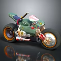 Smart Machine Concept Motorcycle Featuring Green Body Red Gold Details Black Wheels And Gold Rims