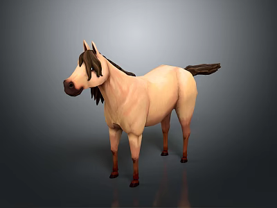 Cartoon Style Light Brown Horse With Dark Brown Mane And Tail Standing On Gray Background 3d model