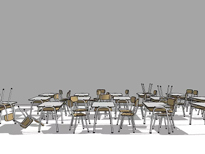 School Classroom Desks With Student Chairs Arranged In Multiple Neat Rows 3d model
