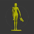 Blonde Female Character in Blue Tight-Fitting Outfit Holding Blue Object Standing on Circular Base