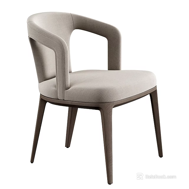 Elegant Modern Chair With Upholstered Fabric Seat And Wooden Legs Armrest Design 3d model 