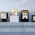 Modern Outdoor Lights With Geometric Patterns Metal Frames And Stone Bases 3d model