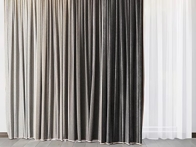 Textured Striped Curtains In Various Colors For Home Interior Window Decor 3d model