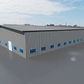 Steel Structure Industrial Warehouse With Gray Exterior Blue Window Frames And Doors