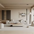 Modern Living Room Interior With Beige Sofa Coffee Table Floor Lamp And Wall Art
