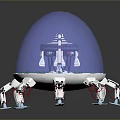 Modern Futuristic Structure With Transparent Dome Green Platform And Mechanical Legs