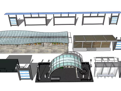 Modern Train Station With Multiple Platforms Glass Roof And Canopies Design 3d model