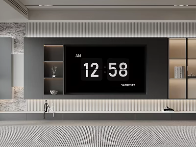 Modern TV Background Wall Design With Embedded TV And Storage Shelves 3d model