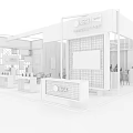 Modern Exhibition Booth Design With White Structure Grid Wall And Display Shelves 3d model