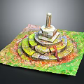 Stone Circular Tiered Structure With Square Base And Top Cylinder On Green Moss Covered Surface