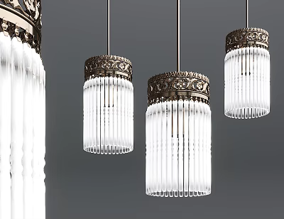 Elegant Crystal Pendant Lights With Intricate Metal Trim And Vertical Glass Rods 3d model