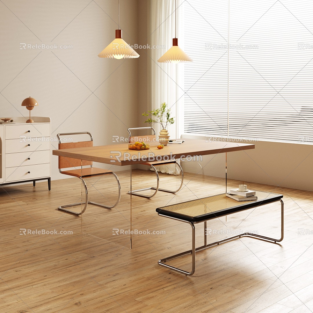 Modern Dining Table and Chair Combination Cream Dining Table and Chair Combination 3d model