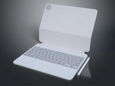 Modern White 2-in-1 Tablet with Detachable Keyboard and Stylus Pen 3d model