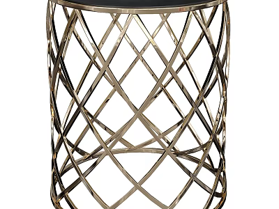Modern Round Side Table With Metallic Interlaced Frame And Black Tabletop 3d model