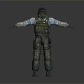 3D Character And Creature Model In Tactical Helmet Vest Camouflage Uniform Arms Outstretched